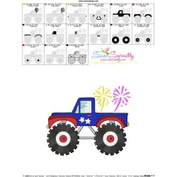 4th of July Patriotic Monster Truck-1 Embroidery Design Pattern-2