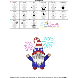 4th of July Patriotic Gnome Fireworks Embroidery Design Pattern-2