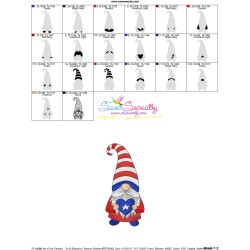 4th of July Patriotic Gnome Star Heart Embroidery Design Pattern-2