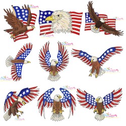 4th of July Patriotic Bald Eagle Flags Embroidery Design Bundle-1