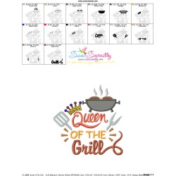 Queen of The Grill Barbeque Lettering Embroidery Design Pattern-3