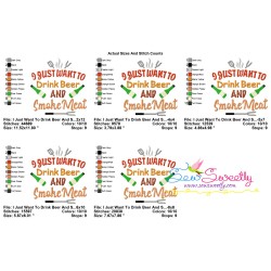 I Just Want To Drink Beer And Smoke Meat Barbeque Lettering Embroidery Design Pattern-2