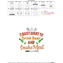I Just Want To Drink Beer And Smoke Meat Barbeque Lettering Embroidery Design Pattern-3