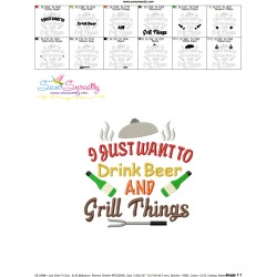 I Just Want To Drink Beer And Grill Things Barbeque Lettering Embroidery Design Pattern-3