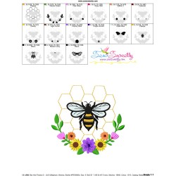 Honey Bee Hive Flowers-2 Embroidery Design Pattern For Pillow-3
