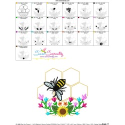 Honey Bee Hive Flowers-1 Embroidery Design Pattern For Pillow-3