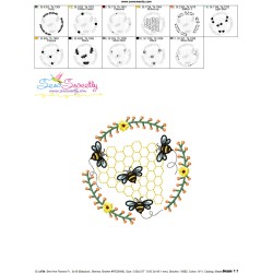 Beehive Flowers Frame Embroidery Design Pattern For Pillow-3