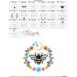 Bee Moon Floral Frame Embroidery Design Pattern For Pillow-3