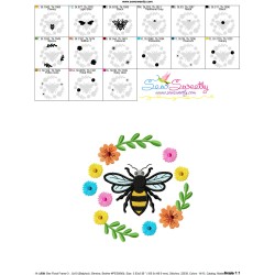 Bee Floral Frame-3 Embroidery Design Pattern For Pillow-3