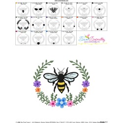 Bee Floral Frame-1 Embroidery Design Pattern For Pillow-3