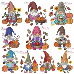 Fall Gnomes Embroidery Design Bundle-1