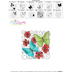 Butterfly And Flowers Quilt Block-6 Embroidery Design Pattern-3