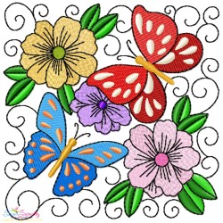 Butterfly And Flowers Quilt Blocks Embroidery Design Bundle-4