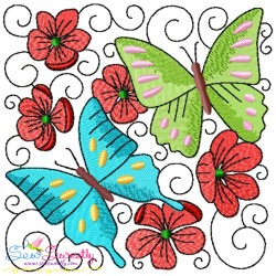 Butterfly And Flowers Quilt Blocks Embroidery Design Bundle-7