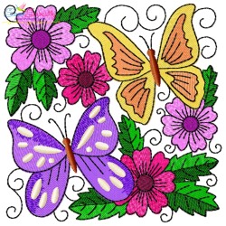 Butterfly And Flowers Quilt Blocks Embroidery Design Bundle-8