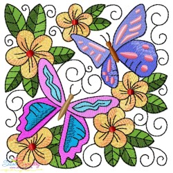 Butterfly And Flowers Quilt Blocks Embroidery Design Bundle-10
