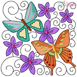 Butterfly And Flowers Quilt Blocks Embroidery Design Bundle-11