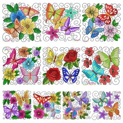Butterfly And Flowers Quilt Blocks Embroidery Design Bundle-1