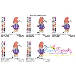 Gnome Ice Hockey Girl Sports Embroidery Design Pattern-2