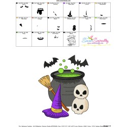 Halloween Cauldron Witch Hat And Skulls Embroidery Design Pattern-3