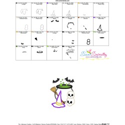 Halloween Cauldron Witch Hat And Skulls Applique Design Pattern-3