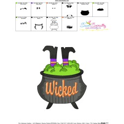 Halloween Cauldron And Witch Legs Embroidery Design Pattern-3