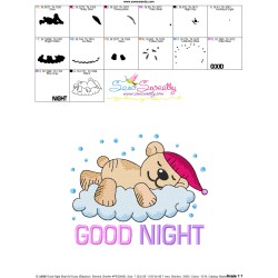 Good Night Bear With Cloud Lettering Embroidery Design Pattern-3