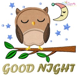 Good Night Owl Lettering Applique Design Pattern-1