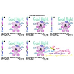 Good Night Teddy Bear Lettering Embroidery Design Pattern-2