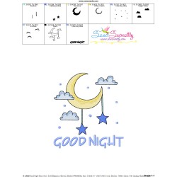 Good Night Moon And Stars Lettering Embroidery Design Pattern-3