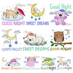 Good Night And Sweet Dreams Lettering Embroidery Design Bundle-1