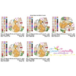 Just Married Bride and Groom Fox Valentine Embroidery Design Pattern-2