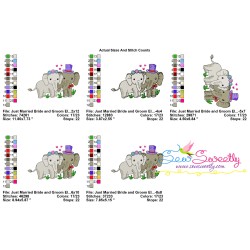 Just Married Bride and Groom Elephants Valentine Embroidery Design Pattern-2