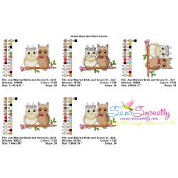 Just Married Bride and Groom Owls Valentine Embroidery Design Pattern-2
