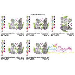 Just Married Bride and Groom Raccoons Valentine Embroidery Design Pattern-2