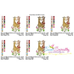 Just Married Bride and Groom Giraffes Valentine Embroidery Design Pattern-2