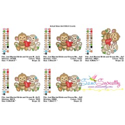 Just Married Bride and Groom Monkeys Valentine Embroidery Design Pattern-2
