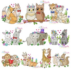 Just Married Valentine Animals Embroidery Design Bundle-1