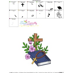 Cross With Bible Floral Religious Embroidery Design Pattern-3