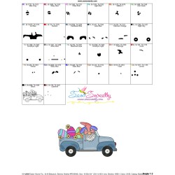 Easter Gnome Truck With Eggs Embroidery Design Pattern-3