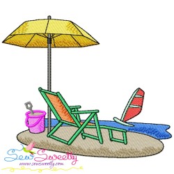 Summer Beach Chairs With Umbrella Embroidery Design Bundle-11