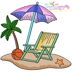 Summer Beach Chairs With Umbrella Embroidery Design Bundle-7