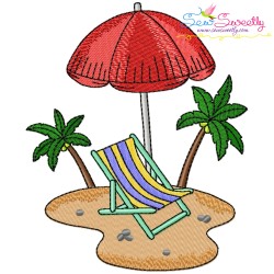 Summer Beach Chairs With Umbrella Embroidery Design Bundle-9