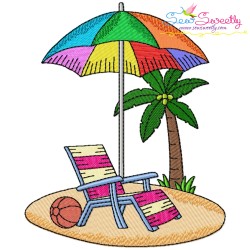 Summer Beach Chairs With Umbrella Embroidery Design Bundle-8