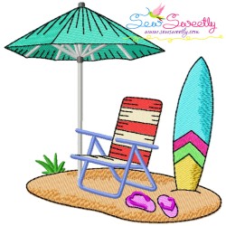 Summer Beach Chairs With Umbrella Embroidery Design Bundle-2