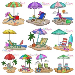 Summer Beach Chairs With Umbrella Embroidery Design Bundle-1
