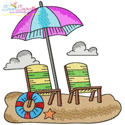 Summer Beach Chairs With Umbrella Embroidery Design Bundle-5