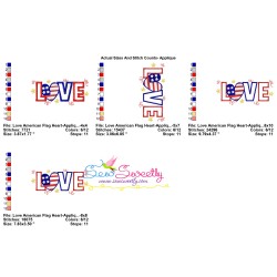 Love American Flag Heart Patriotic Applique Design Pattern-2