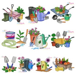 Gardening Plant And Tools Embroidery Design Bundle-1