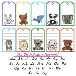 Animals Name Tags Embroidery Design Bundle With Free Font-1